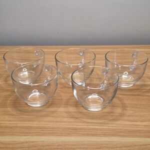 Vintage Set of 5 Federal‎ Glass Ribbed Handle Punch Tea Cups Clear Glass